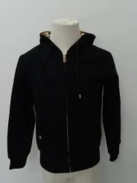 Burberry Zip Up Hoodie With Check Hood Black/Brich Brown review 0