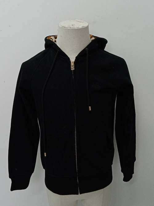 Burberry Zip Up Hoodie With Check Hood Black/Brich Brown review 