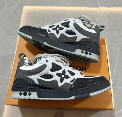 PK God Batch LOUIS VUITTON Leather lace up Fashionable Board Shoes Black Gray 1AC52M review N***