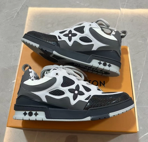 PK God Batch LOUIS VUITTON Leather lace up Fashionable Board Shoes Black Gray 1AC52M review 