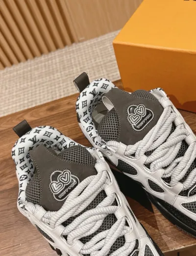PK God Batch LOUIS VUITTON Leather lace up Fashionable Board Shoes Black Gray 1AC52M review D*** 01