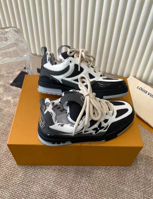 PK God Batch LOUIS VUITTON Leather lace up Fashionable Board Shoes Black Gray 1AC52M review 