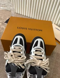 PK God Batch LOUIS VUITTON Leather lace up Fashionable Board Shoes Black Gray 1AC52M review S*** 03