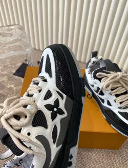 PK God Batch LOUIS VUITTON Leather lace up Fashionable Board Shoes Black Gray 1AC52M review S*** 04