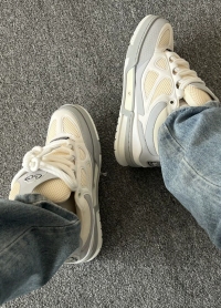 PK God Batch LOUIS VUITTON Leather lace up Fashionable Board Shoes White Gray 1ACQP4 review 0