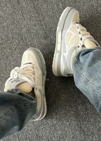 PK God Batch LOUIS VUITTON Leather lace up Fashionable Board Shoes White Gray 1ACQP4 review 0
