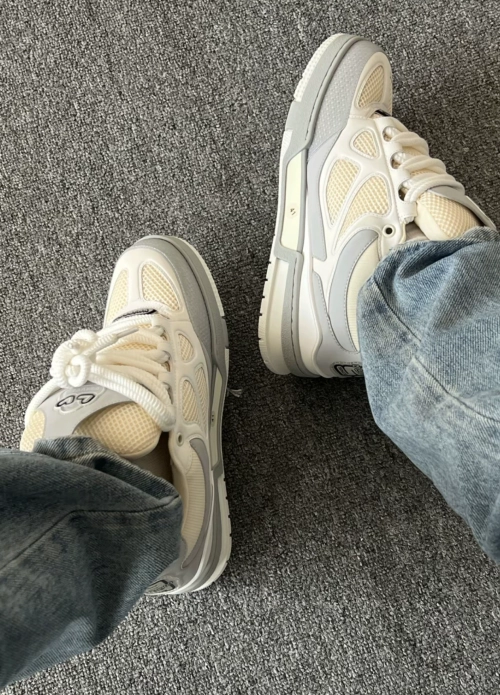 PK God Batch LOUIS VUITTON Leather lace up Fashionable Board Shoes White Gray 1ACQP4 review 