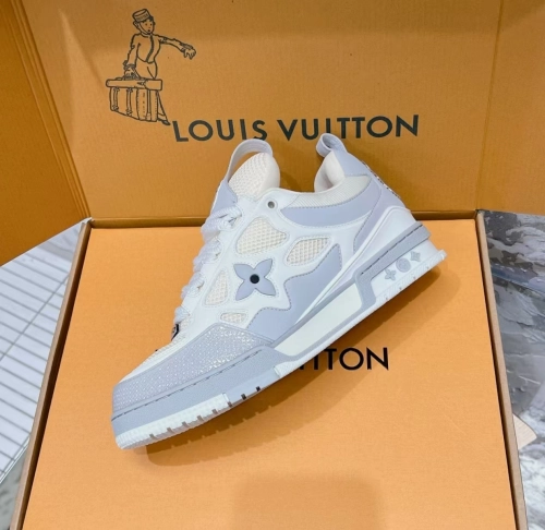 PK God Batch LOUIS VUITTON Leather lace up Fashionable Board Shoes White Gray 1ACQP4 review 