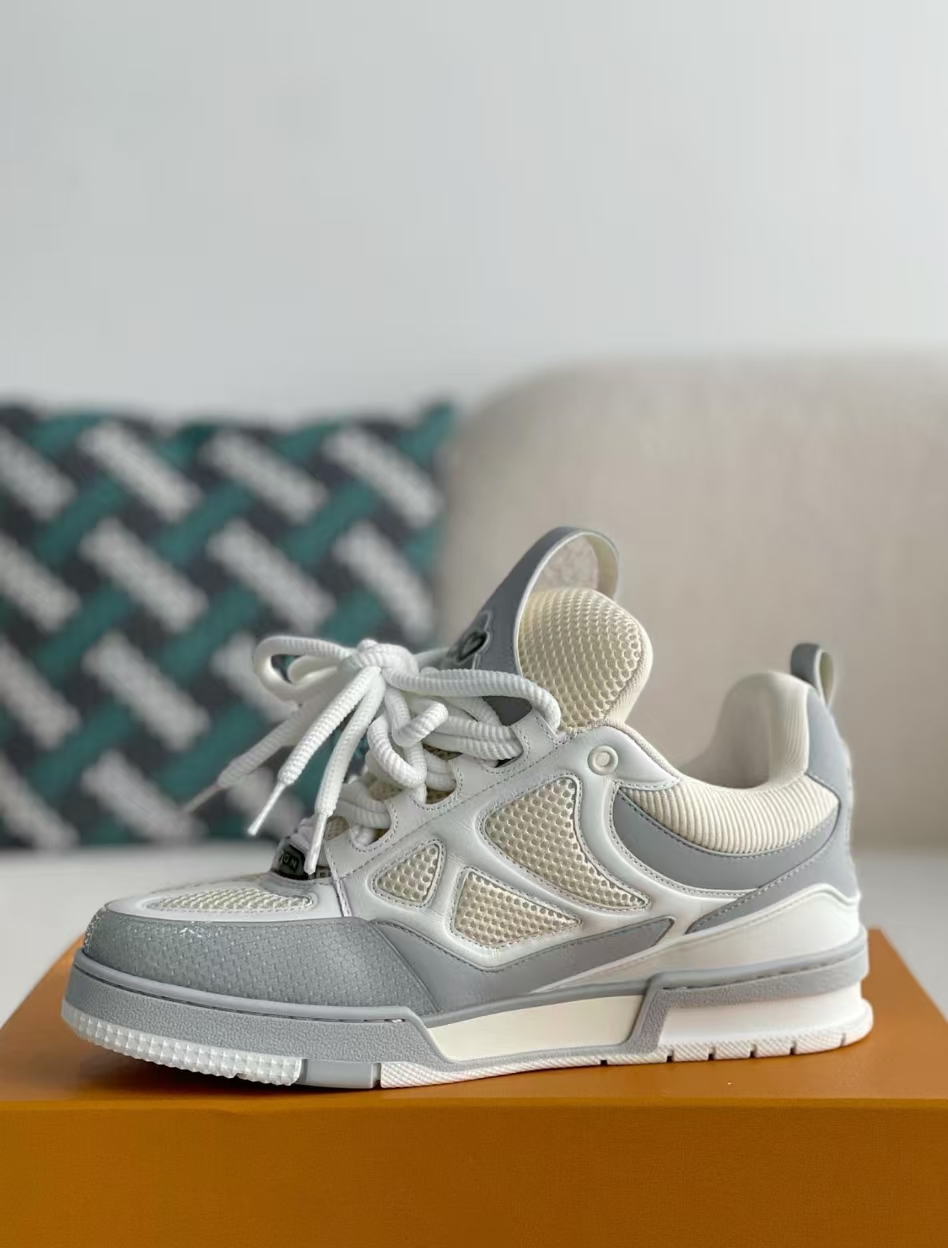 PK God Batch LOUIS VUITTON Leather lace up Fashionable Board Shoes White Gray 1ACQP4 review K*** 02