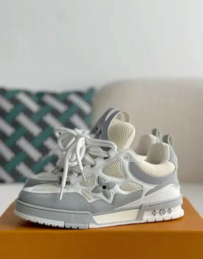 PK God Batch LOUIS VUITTON Leather lace up Fashionable Board Shoes White Gray 1ACQP4 review K*** 00