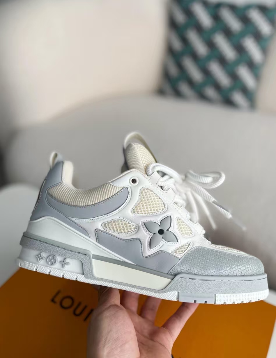 PK God Batch LOUIS VUITTON Leather lace up Fashionable Board Shoes White Gray 1ACQP4 review K*** 03