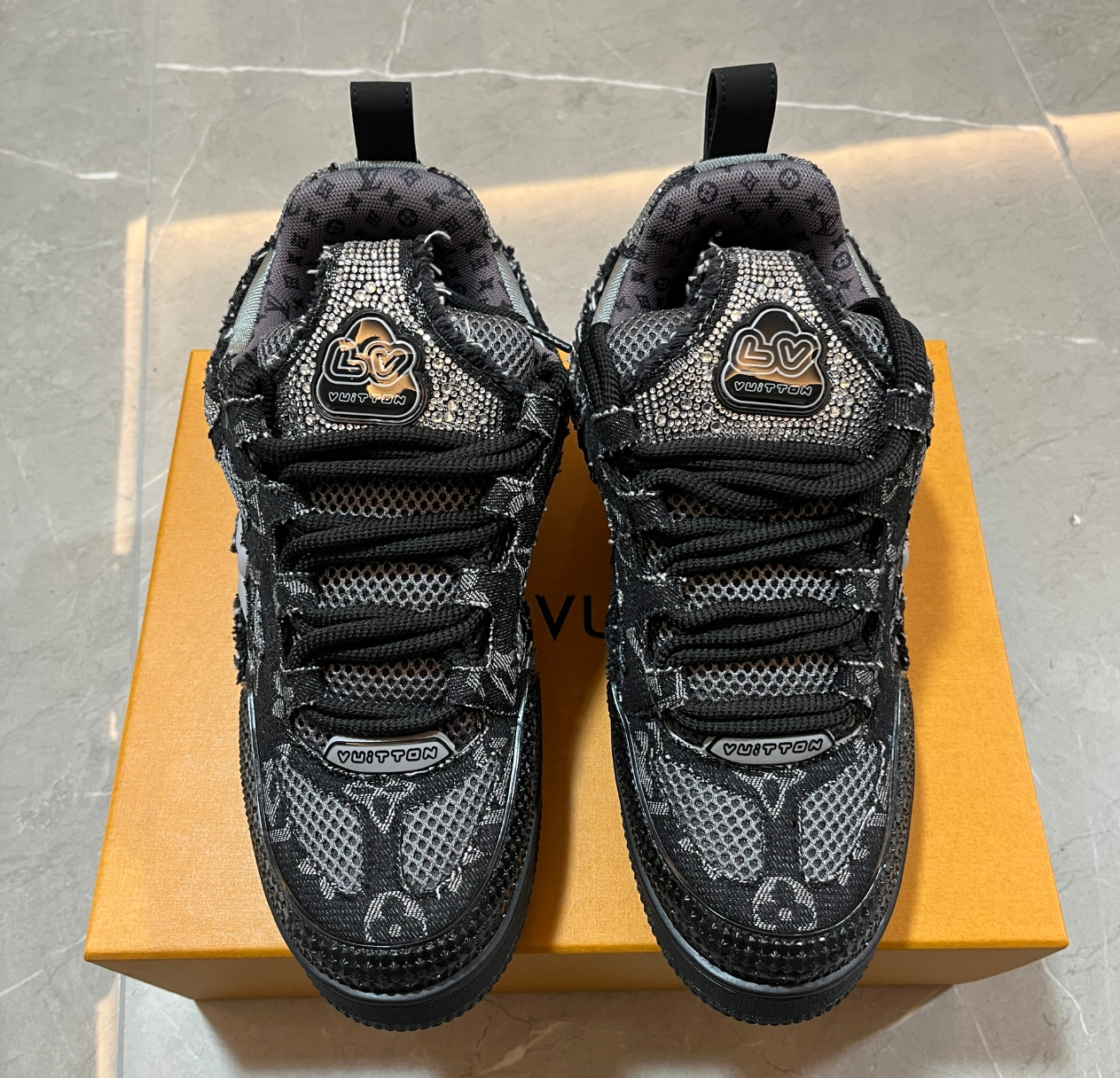 PK God Batch LOUIS VUITTON Swarovski™ crystals Skate Sneakers review D*** 01