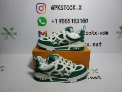 PK God Batch LOUIS VUITTON Leather lace up Fashionable Board Shoes White Green 1AC520 review G*** 01