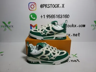 PK God Batch LOUIS VUITTON Leather lace up Fashionable Board Shoes White Green 1AC520 review G*** 00