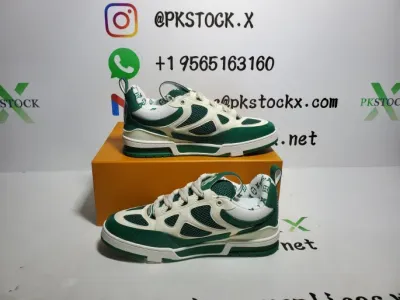 PK God Batch LOUIS VUITTON Leather lace up Fashionable Board Shoes White Green 1AC520 review G*** 01
