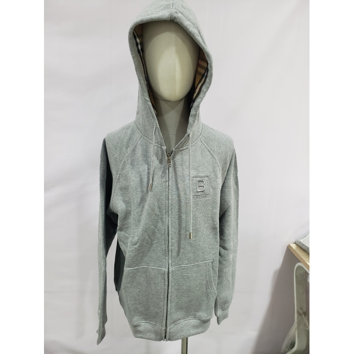 Burberry Letter Graphic Cotton Blend Zip Hoodie Pale Grey Melange review A*** 00