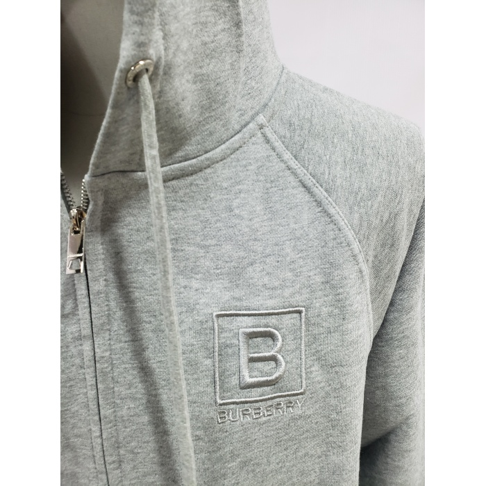 Burberry Letter Graphic Cotton Blend Zip Hoodie Pale Grey Melange review A*** 02