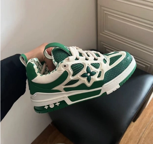 PK God Batch LOUIS VUITTON Leather lace up Fashionable Board Shoes White Green 1AC520 review 