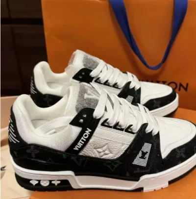 PK God Batch LOUIS VUITTON Trainer Black And White Cloth Cover VL1202  review Tavion Baccus