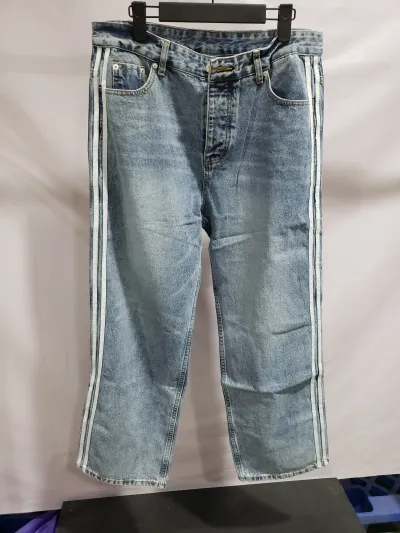 Balenciaga X Adidas Wide-Leg Jeans With Three Stripes On The Side Webbing Blue review cris paltin 00