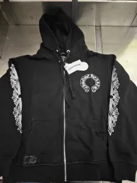 Chrome Hearts Horseshoe Floral Cross-Sleeve Zip Up Hoodie 'Black/White' review 0