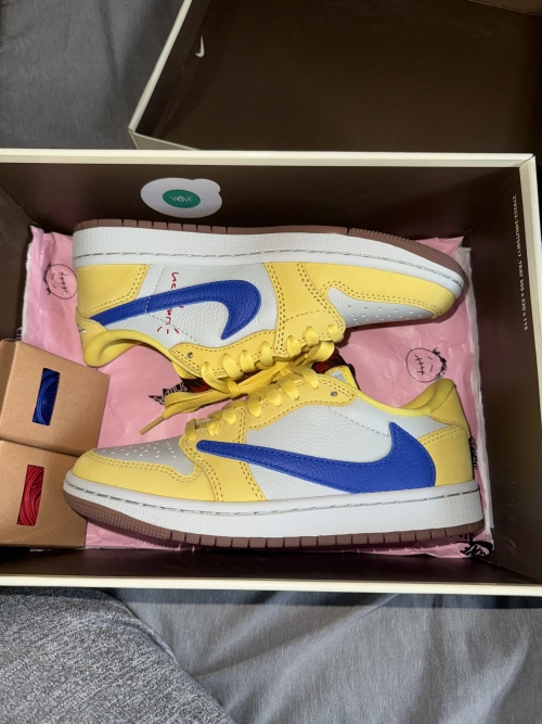 PK God Batch Air Jordan 1 Retro Low OG SP Travis Scott Canary DZ4137-700 review 