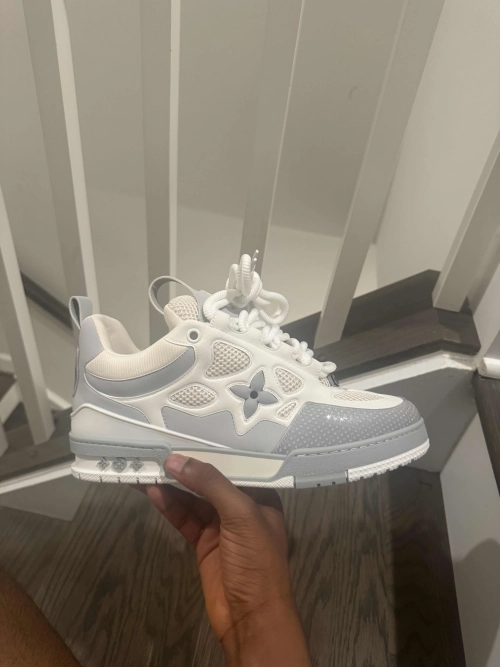 PK God Batch LOUIS VUITTON Leather lace up Fashionable Board Shoes White Gray 1ACQP4 review 