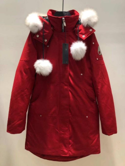 Moose  Knuckles  Women's long down jacket, bright red review Karina Mira