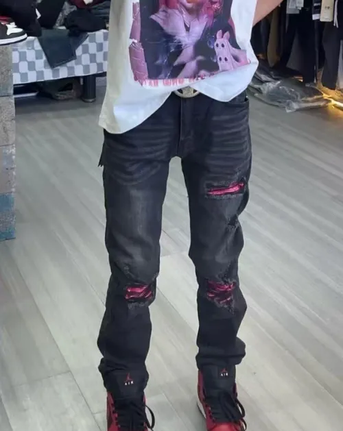 Amiri Distressed MX1 Slim Fit Cracked Jean Black and Pink review 