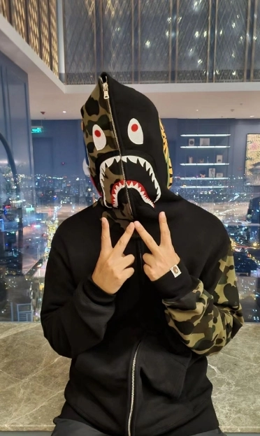 BAPE Shark Full Zip Hoodie Camo Sleeve Black review 
