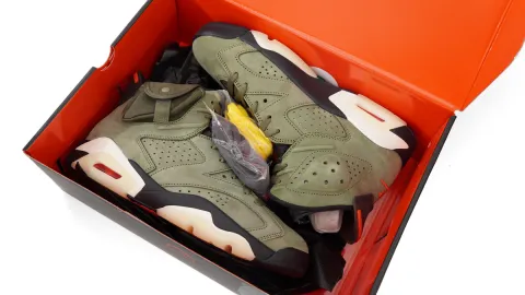 Unboxing Best Jordan 6 Retro Travis Scott Olive Replica Shoes From Fake Sneakers Website - PKStockX