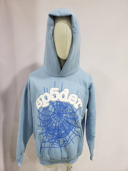 QC Photos For Sp5der Hoodie Sky Blue