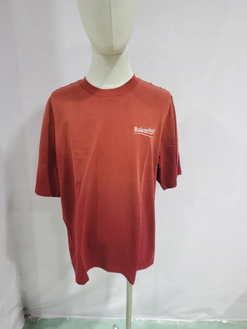QC Photos For Balenciaga 25ss washed cola embroidery fried color hole short-sleeved T-shirt red