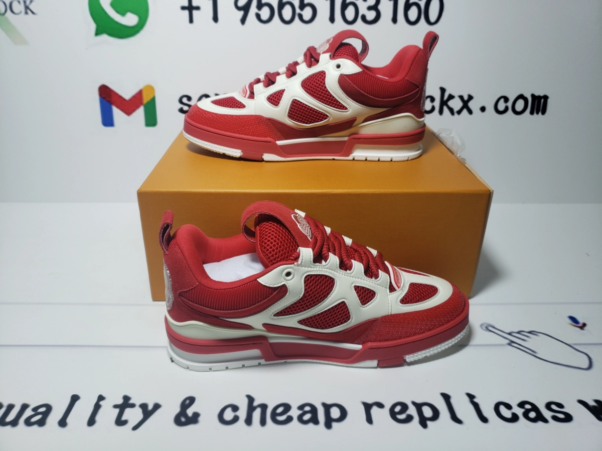 PK God Batch LOUIS VUITTON Leather lace up Fashionable Board Shoes Red 51BCOLRB