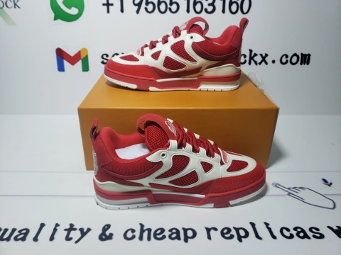 PK God Batch LOUIS VUITTON Leather lace up Fashionable Board Shoes Red 51BCOLRB