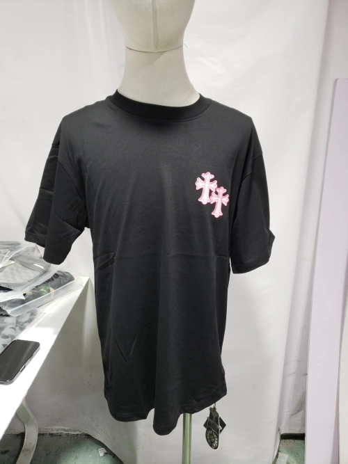Chrome Hearts Triple Cross Embroidered T-Shirt Black/White/Pink