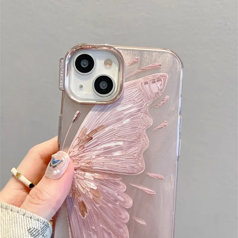 Pink Electroplating Butterfly iPhone Case