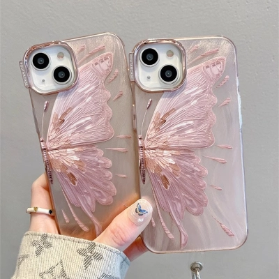 Pink Electroplating Butterfly iPhone Case 02