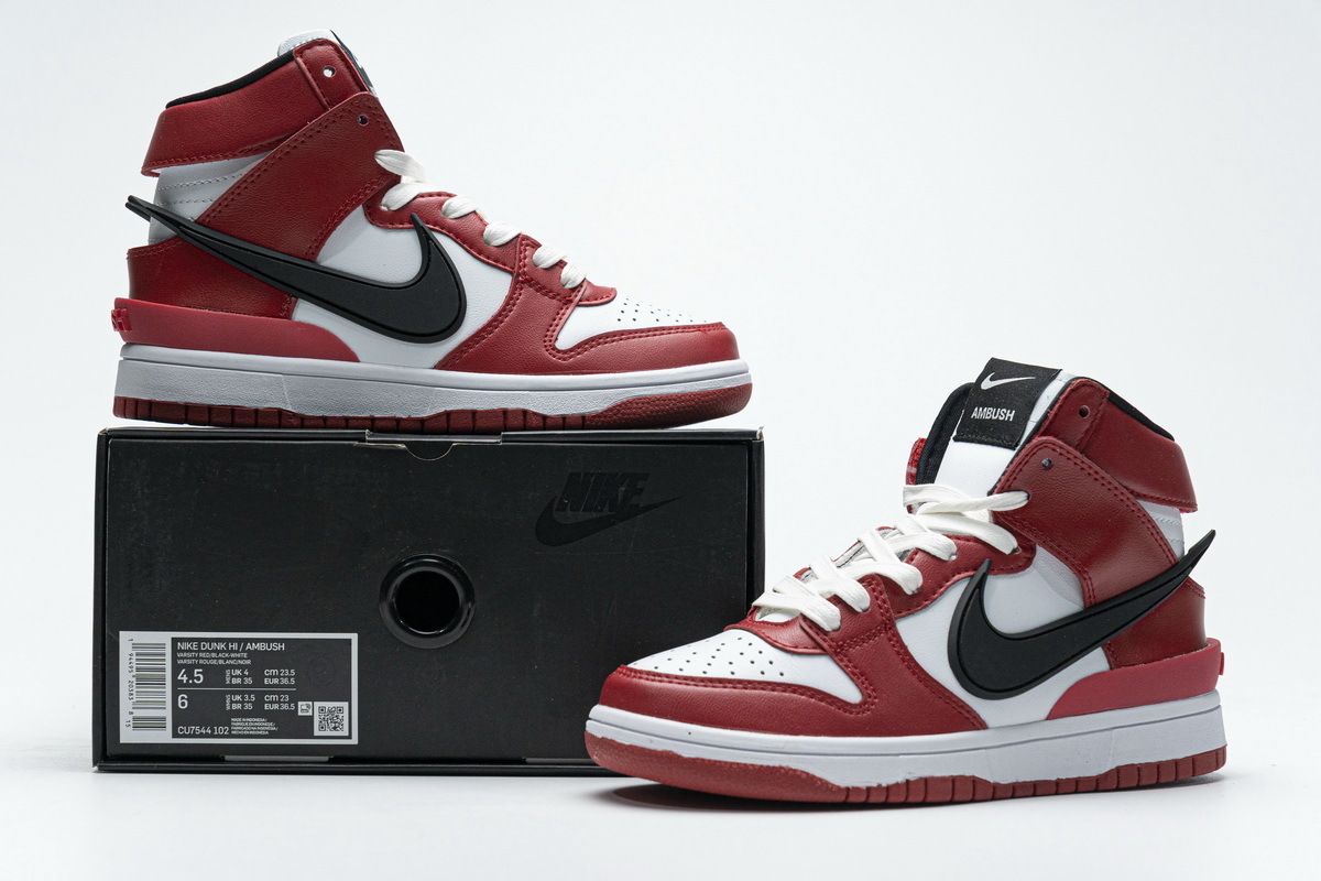 Ambush x Nike Dunk High Varsity Red Black White Reps Sneakers CU7544-102