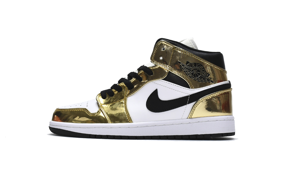 Jordan 1 Mid Metallic Gold Black White