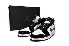 Jordan 1 Mid Patent Black White Gold