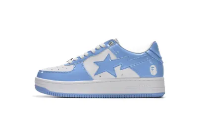 Bape Sk8 Sta Low Patent Leather White Blue Reps Sneaker 1G70-109-0015 01