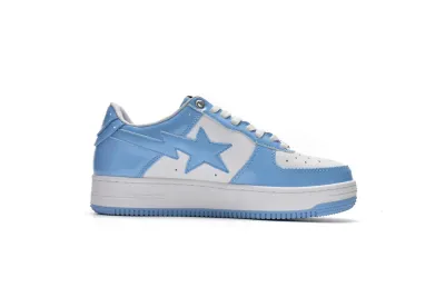 Bape Sk8 Sta Low Patent Leather White Blue Reps Sneaker 1G70-109-0015 02