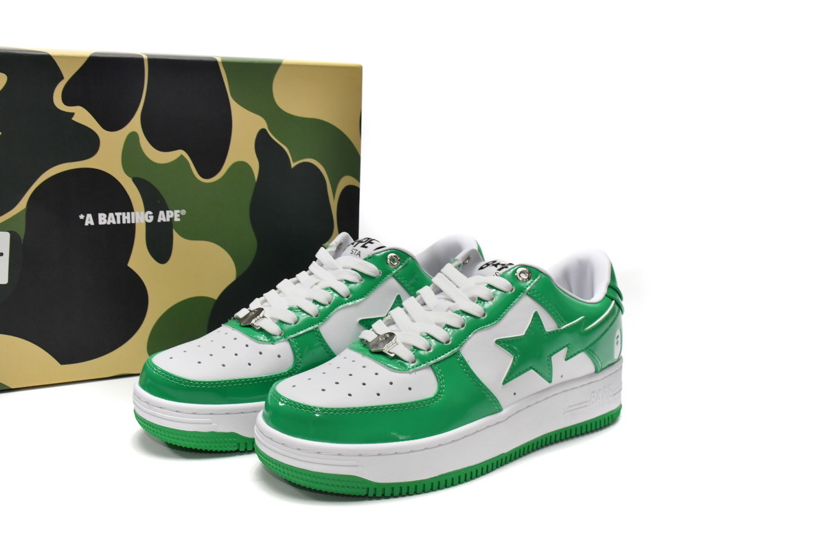 A Bathing Ape Bape  Sta Low White Green Reps Sneaker 1G70-109-0015