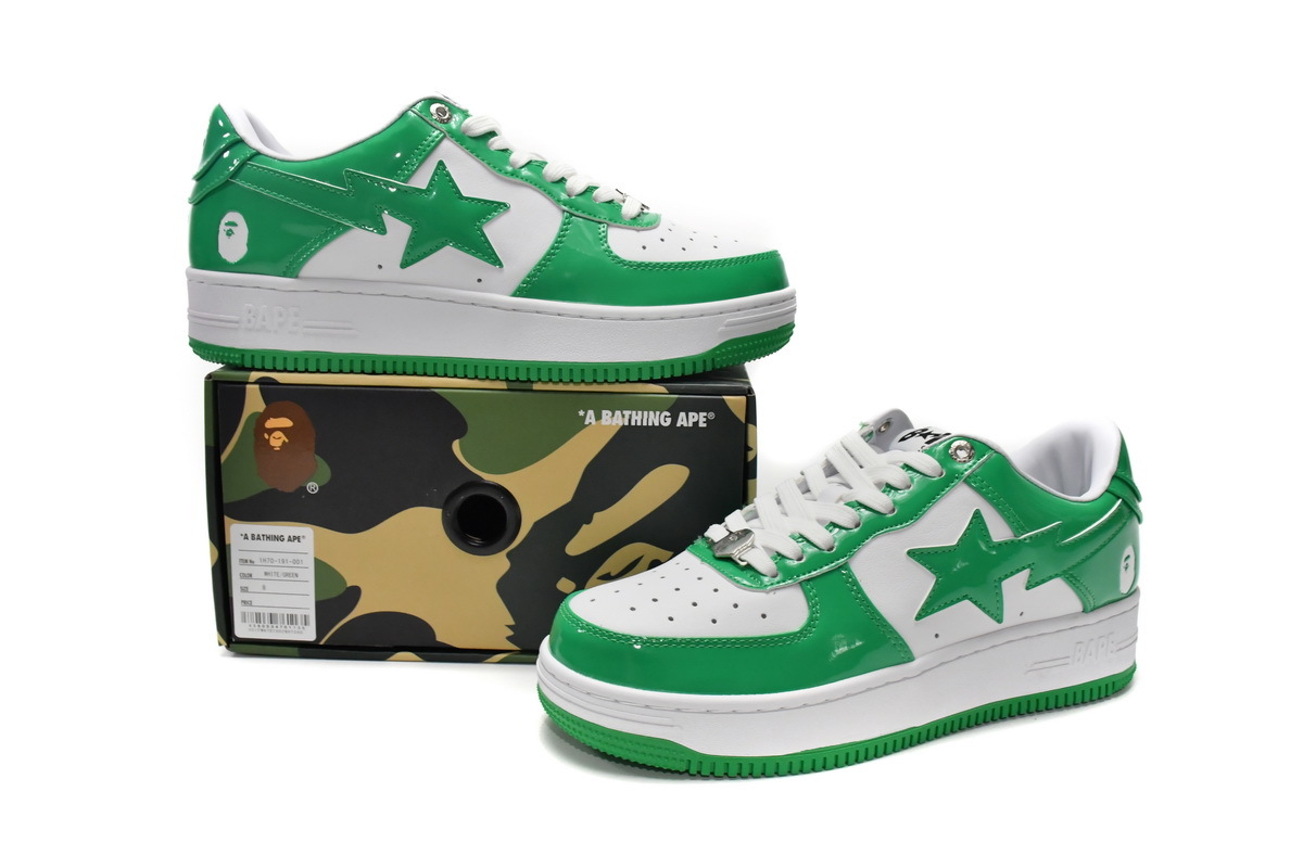A Bathing Ape Bape  Sta Low White Green Reps Sneaker 1G70-109-0015
