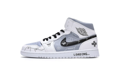 Air Jordan 1 Mid PS5 White Grey Black Reps Sneaker 554724-130  01
