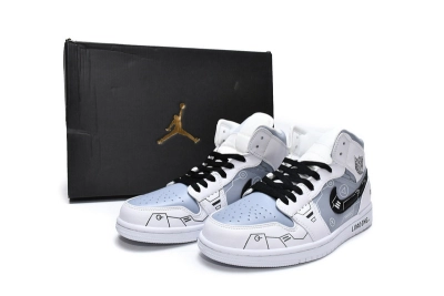 Air Jordan 1 Mid PS5 White Grey Black Reps Sneaker 554724-130  02