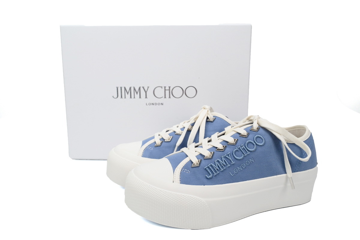 Jimmy Choo Palma Maxi Blue Canvas Platform Trainers Womens RSNOW