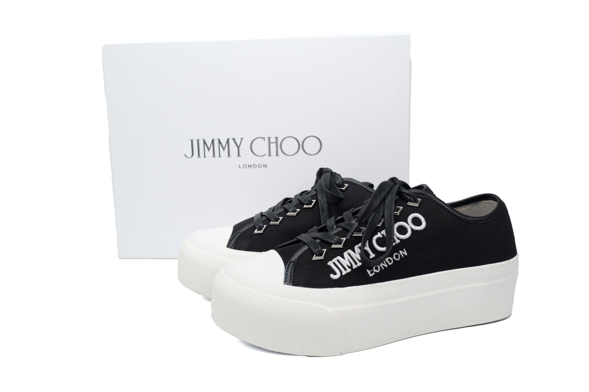 Jimmy Choo Palma Maxi Black Canvas Platform Trainers Womens RSNOW