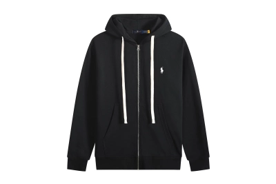 Polo Ralph Lauren Hoodie Black with White Lace 02